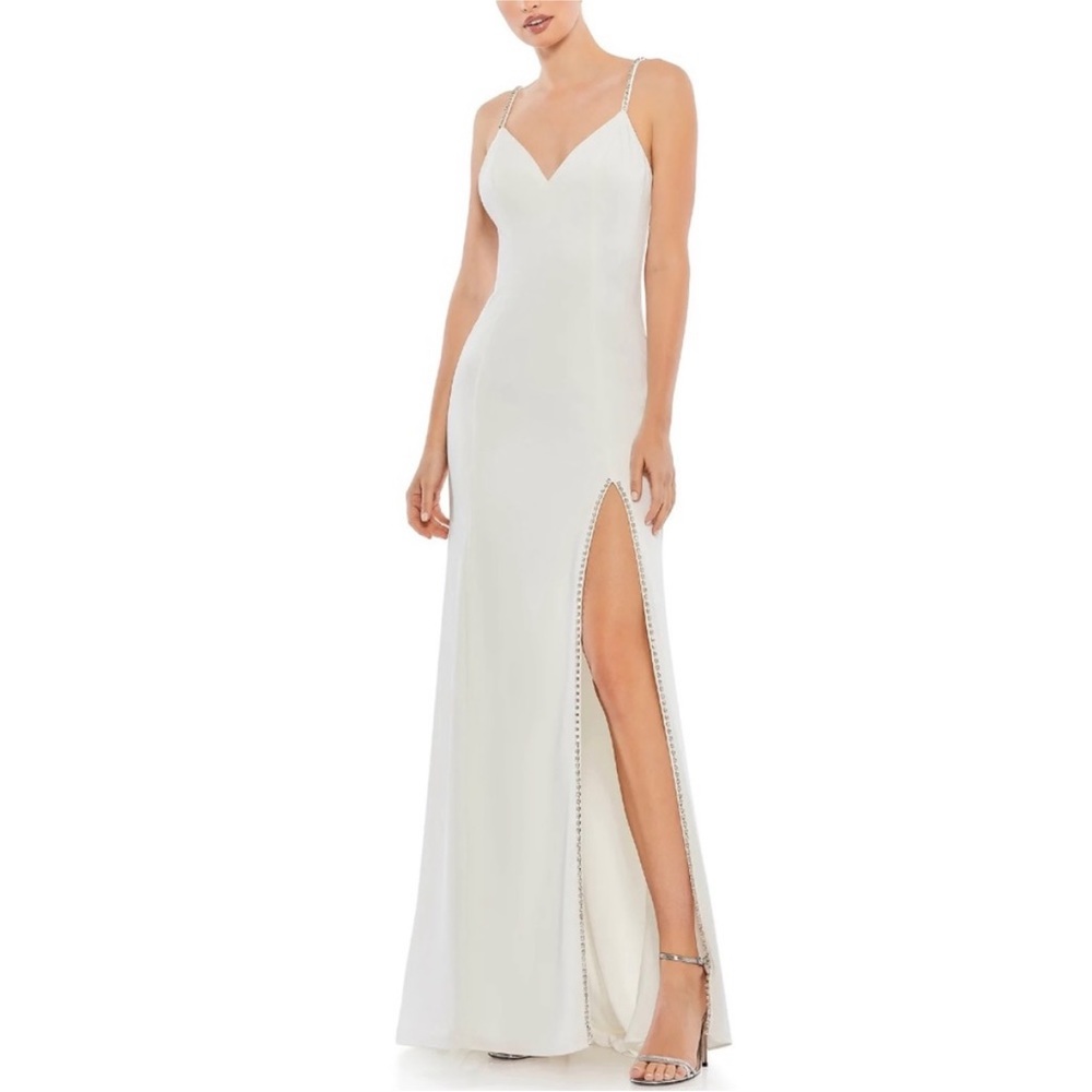 Mac Duggal 55706 Embellished Strap Gown White 6